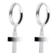 14k White Gold Cross Huggy Earrings