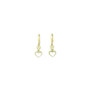 14k Yellow Gold CZ Dual Heart Huggy Earrings