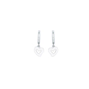 14k White Gold Hollow Heart Huggy Earrings