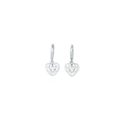14k White Gold CZ  Cutout Heart Huggy Earrings