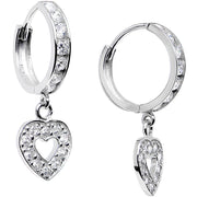 14k White Gold CZ Sweetheart Huggy Earrings