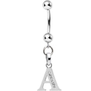 16G Solid 14k White Gold CZ Initial A Belly Ring