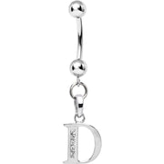 16G Solid 14k White Gold CZ Initial D Belly Ring