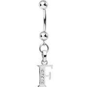 16G Solid 14k White Gold CZ Initial F Belly Ring