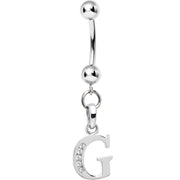16G Solid 14k White Gold CZ Initial G Belly Ring