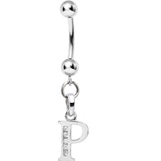 16G Solid 14k White Gold CZ Initial P Belly Ring