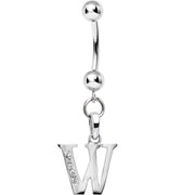 16G Solid 14k White Gold CZ Initial W Belly Ring