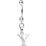 16G Solid 14k White Gold CZ Initial Y Belly Ring