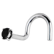 Solid 14K White Gold 2mm Black Cubic Zirconia Nose Screw Ring