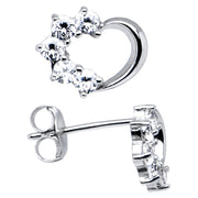 14k White Gold CZ Hollow Heart Stud Earrings