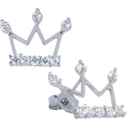 14k White Gold Cubic Zirconia Crown Stud Earrings