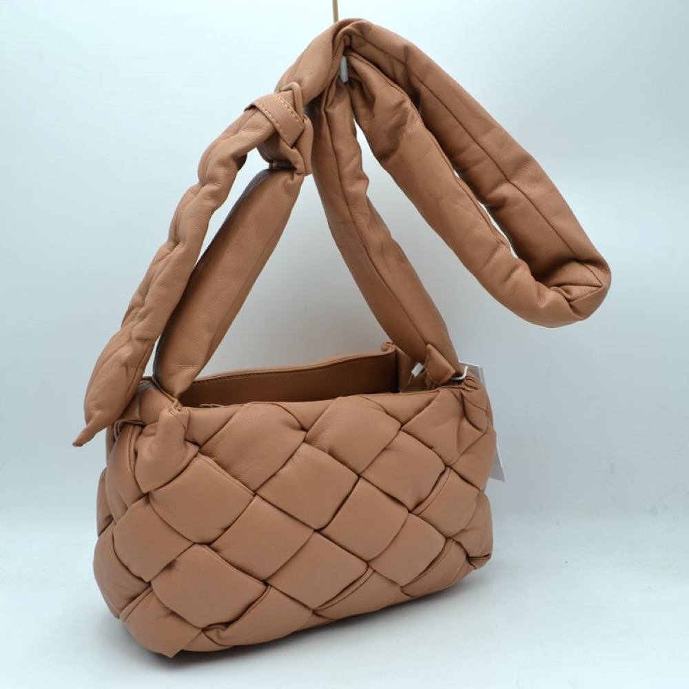 Woven Puffy Shoulder Bag with Knotted Padded Strap
