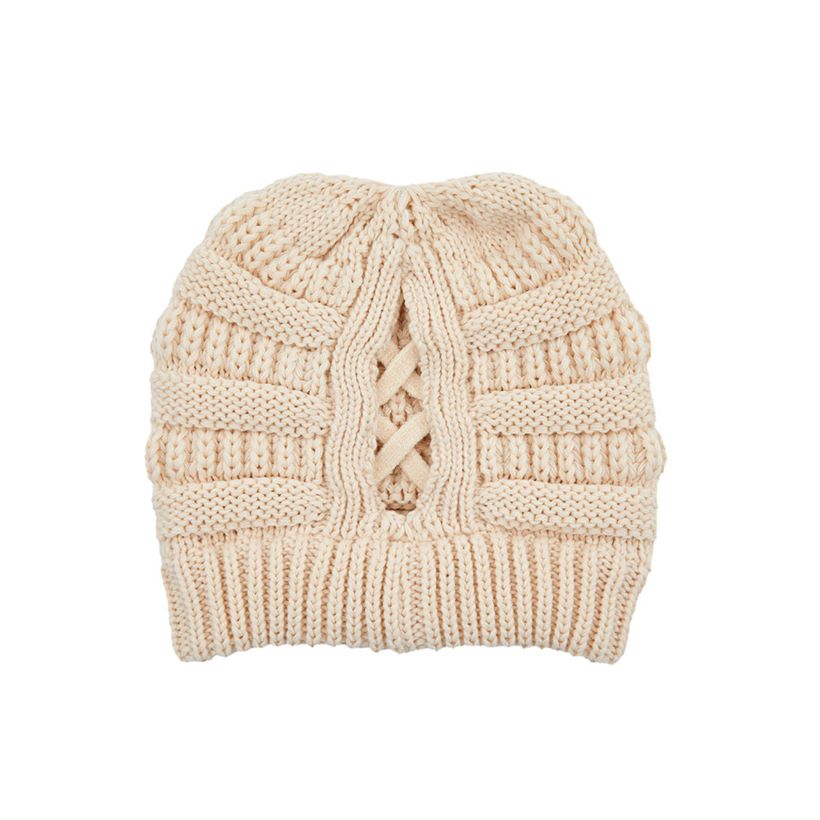 C.C CRISS CROSS PONYTAIL KNIT BEANIE