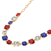 American USA Cushion Square Stone Link Evening Necklace