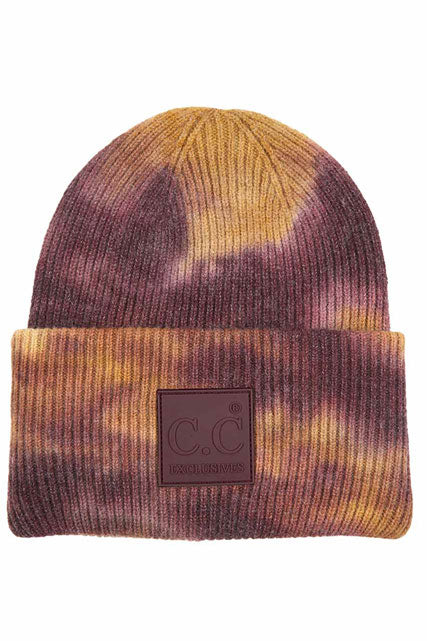 C.C Women's Tie Dye Beanie Hats With Rubber Patch