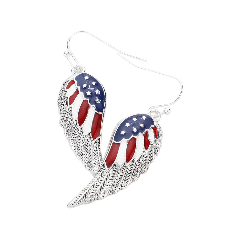 Enamel American Flag Wing Dangle Earrings