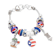 Puerto Rico Flag Charm Multi Bead Bracelet