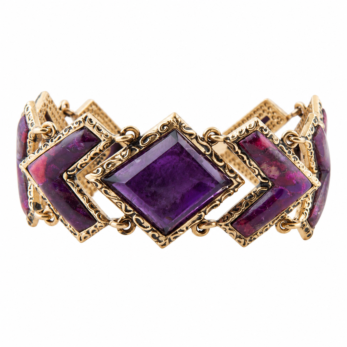 Pointedly Purple Turquoise Golden Link Bracelet