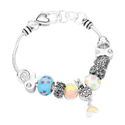 Metal Easter Bunny Enamel Egg Rainbow Bead Charm Bracelet
