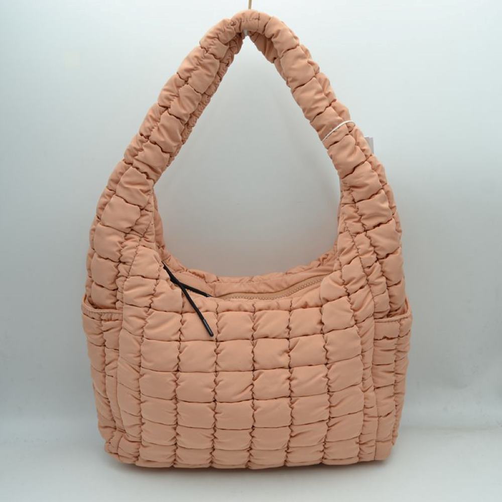 Quilted Puffer Hobo Shoulder Bag with Side Slip Pockets