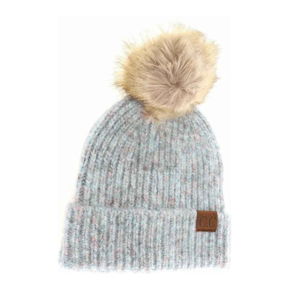 Soft Ribbed Fur Pom C.C Beanie