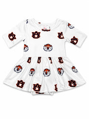 Auburn White Aubie 3/4 Sleeve Twirl Bodysuit