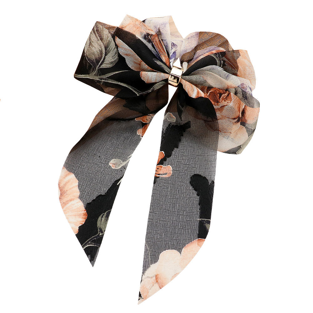 Oversized Sheer Floral Print Bow Barrette