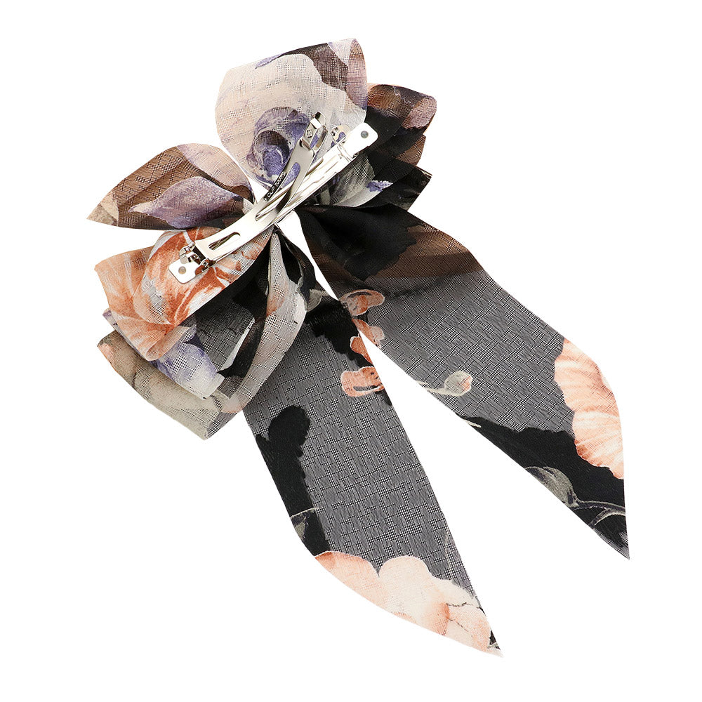 Oversized Sheer Floral Print Bow Barrette