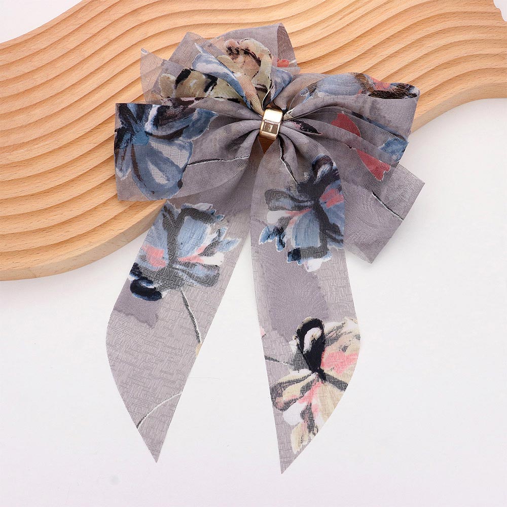 Oversized Sheer Floral Print Bow Barrette
