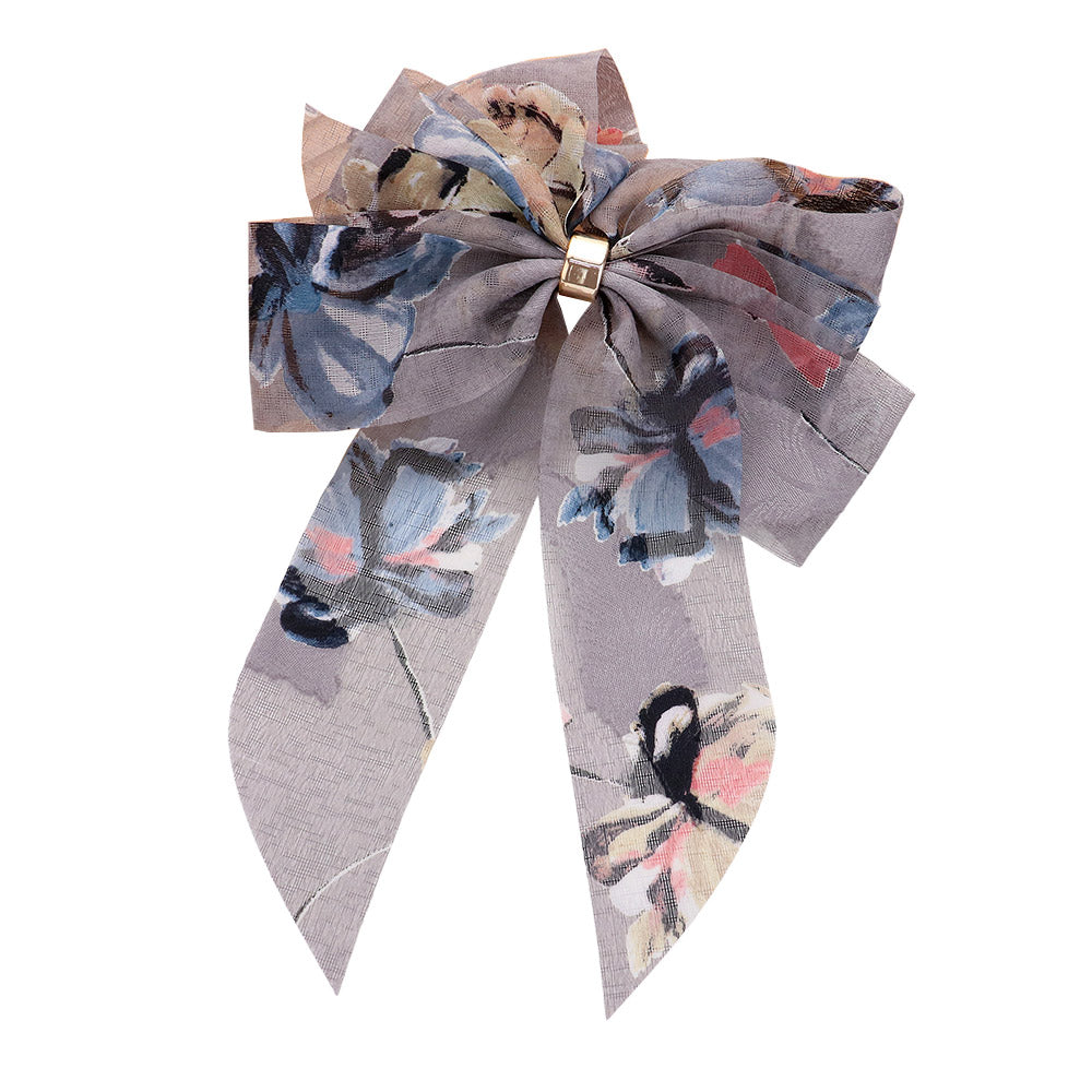 Oversized Sheer Floral Print Bow Barrette