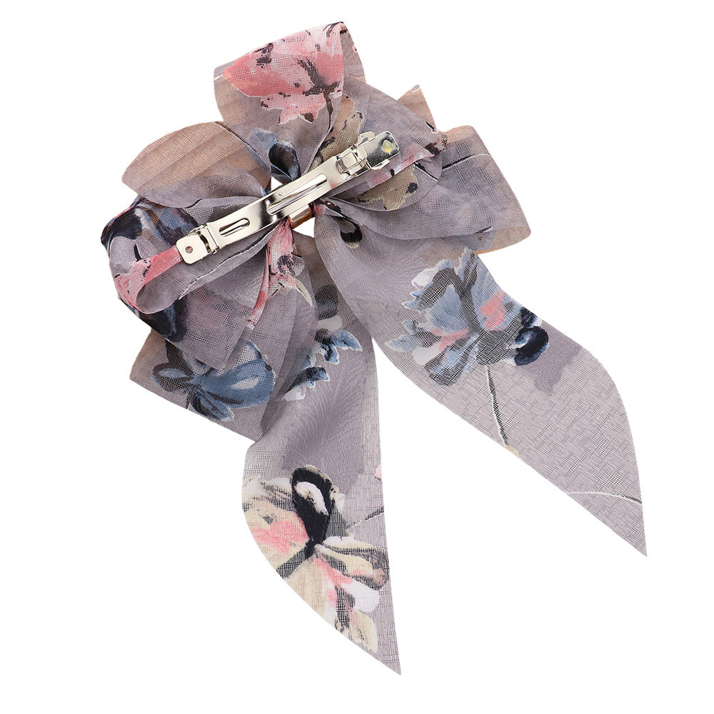 Oversized Sheer Floral Print Bow Barrette