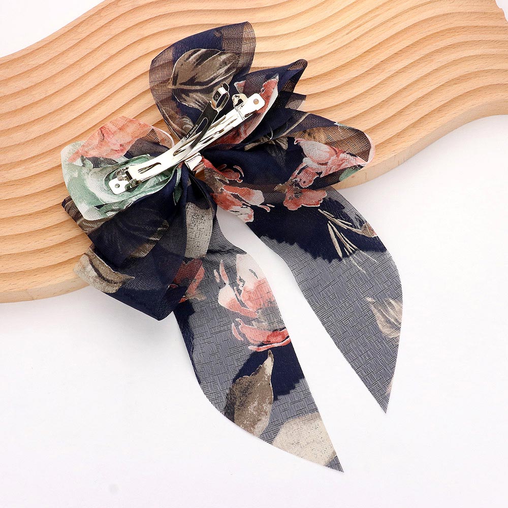 Oversized Sheer Floral Print Bow Barrette