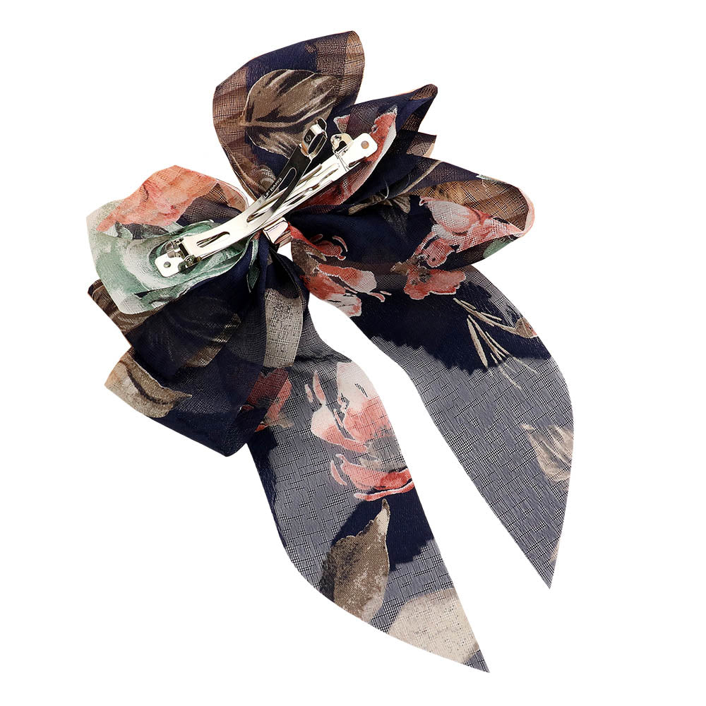 Oversized Sheer Floral Print Bow Barrette