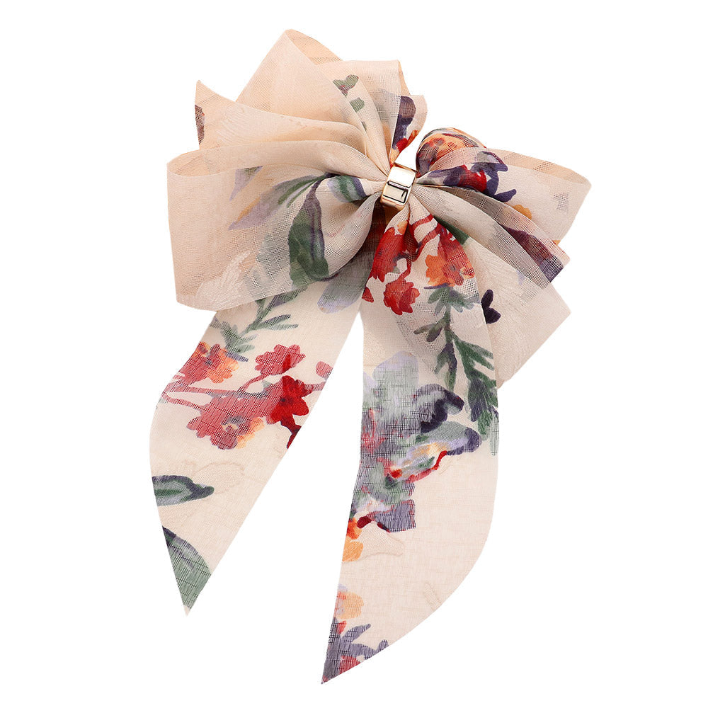 Oversized Sheer Floral Print Bow Barrette