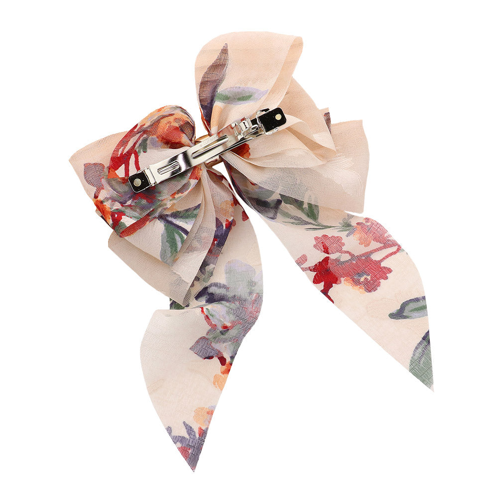 Oversized Sheer Floral Print Bow Barrette