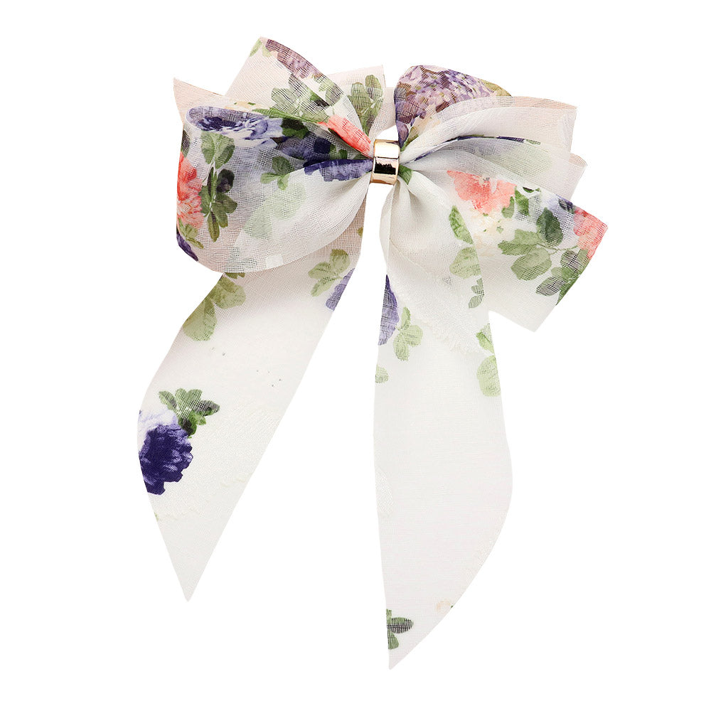 Oversized Sheer Floral Print Bow Barrette