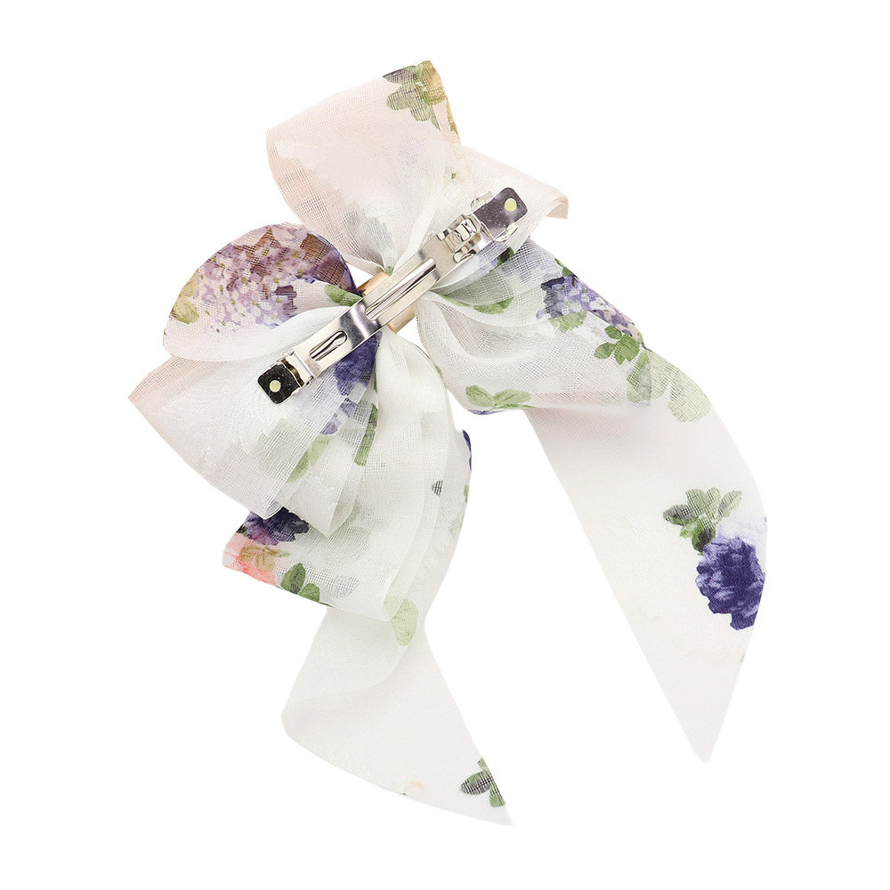 Oversized Sheer Floral Print Bow Barrette