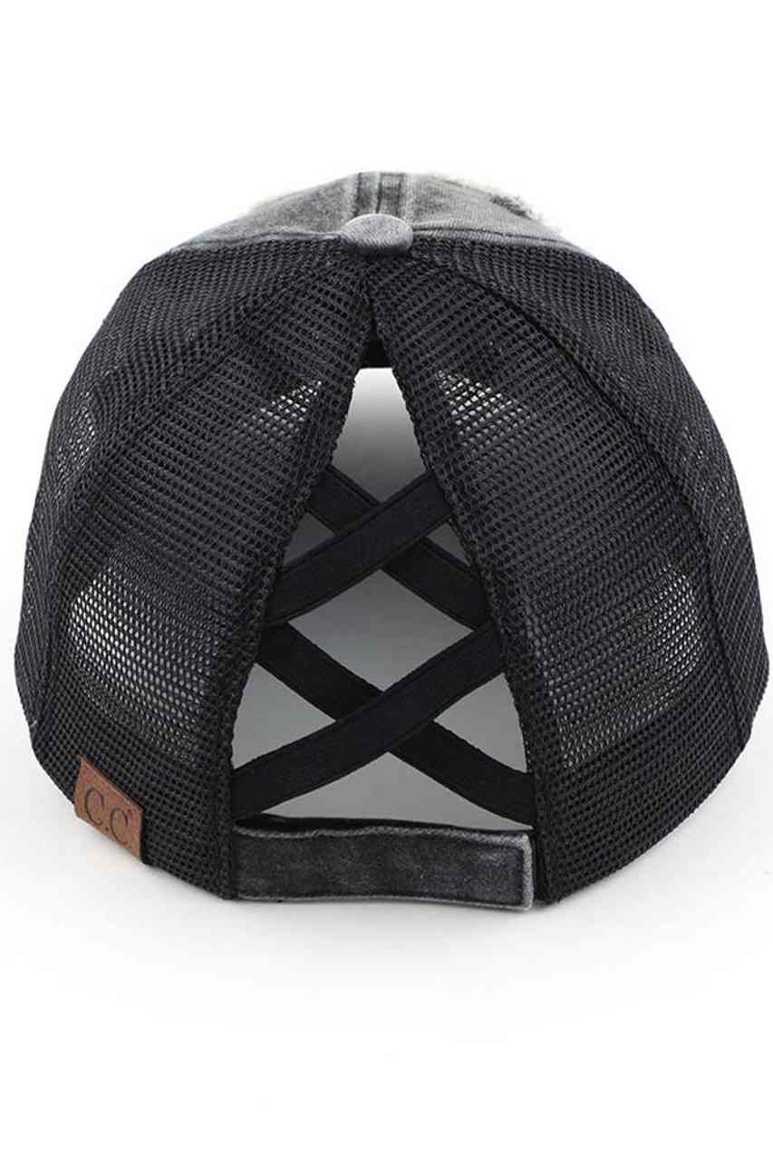 C.C Women's Distressed Aloha Beaches Patch Ponytail Cap