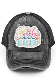 C.C Women's Distressed Aloha Beaches Patch Ponytail Cap
