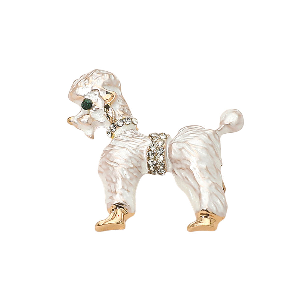 Gold Dipped Enamel Poodle Dog Pin Brooch