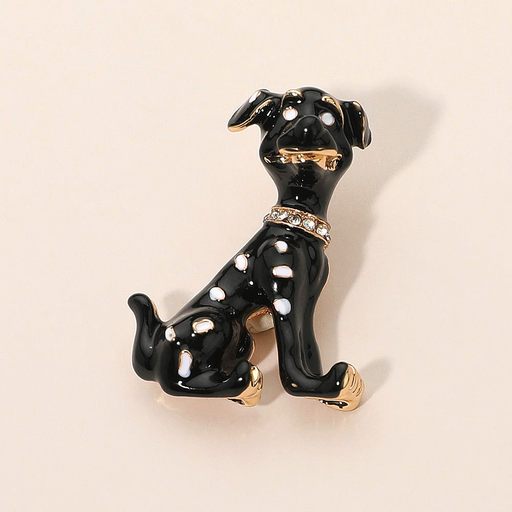 Gold Dipped Enamel Spotted Dog Pin Brooch