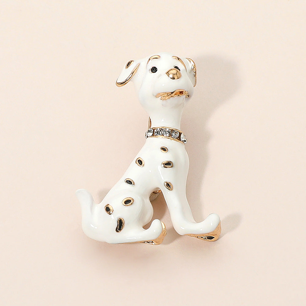 Gold Dipped Enamel Spotted Dog Pin Brooch