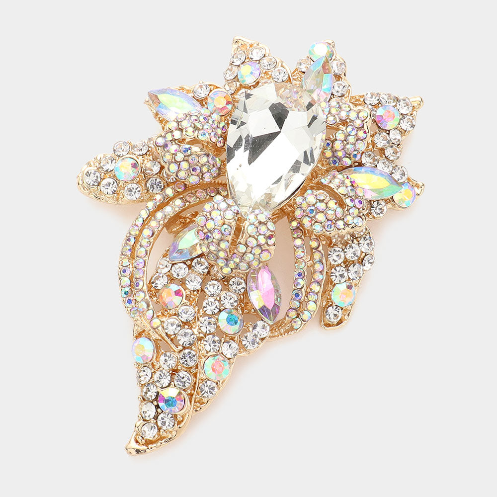 Floral Crystal Pave Bouquet Brooch Pendant