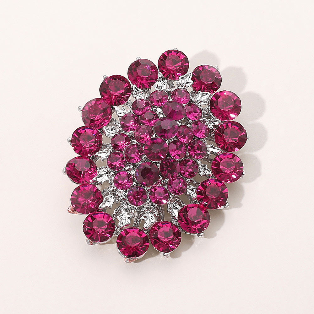 Glass crystal cluster oval brooch