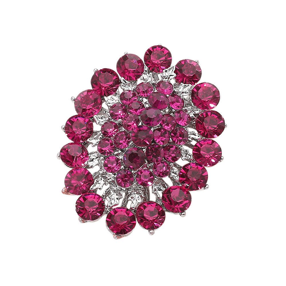 Glass crystal cluster oval brooch