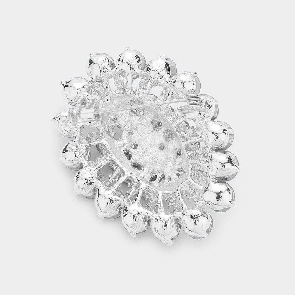 Glass crystal cluster oval brooch