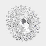 Oval Glass Crystal Double Flower Pin Brooch