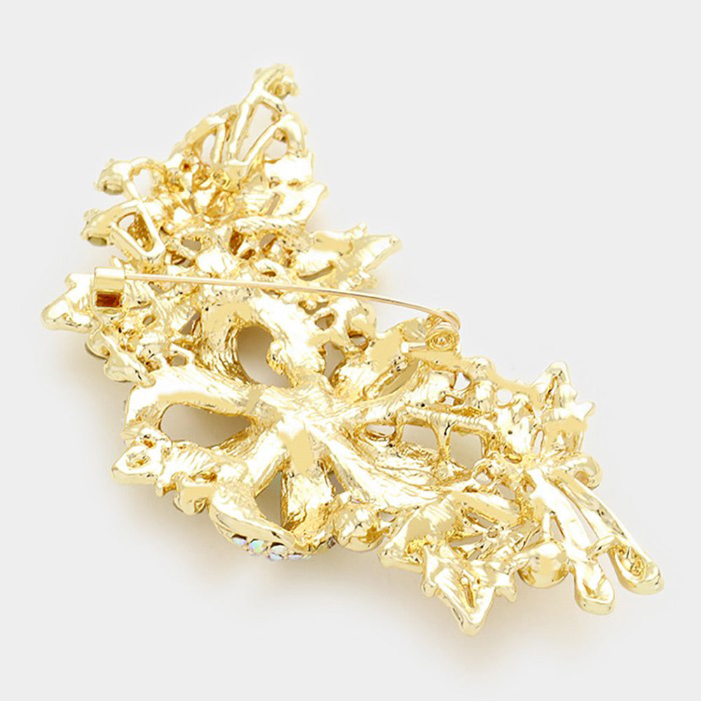 Crystal Stone Paved Flower Pin Brooch