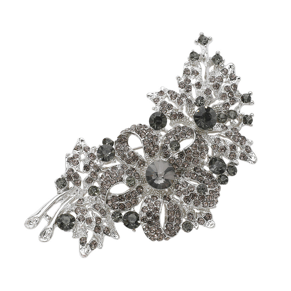 Crystal Stone Paved Flower Pin Brooch