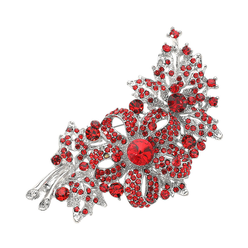 Crystal Stone Paved Flower Pin Brooch